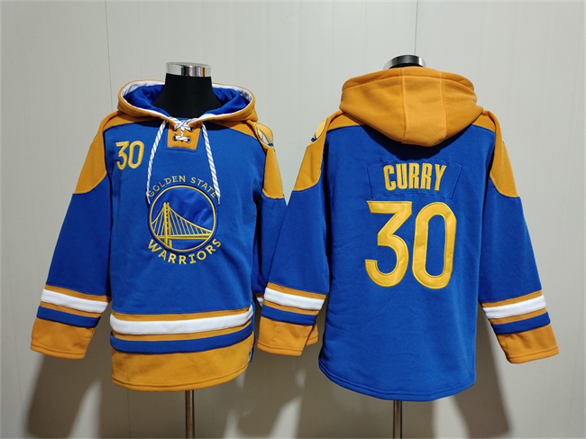Men's Golden State Warriors #30 Stephen Curry Blue/Yellow Lace-Up Pullover Hoodie
